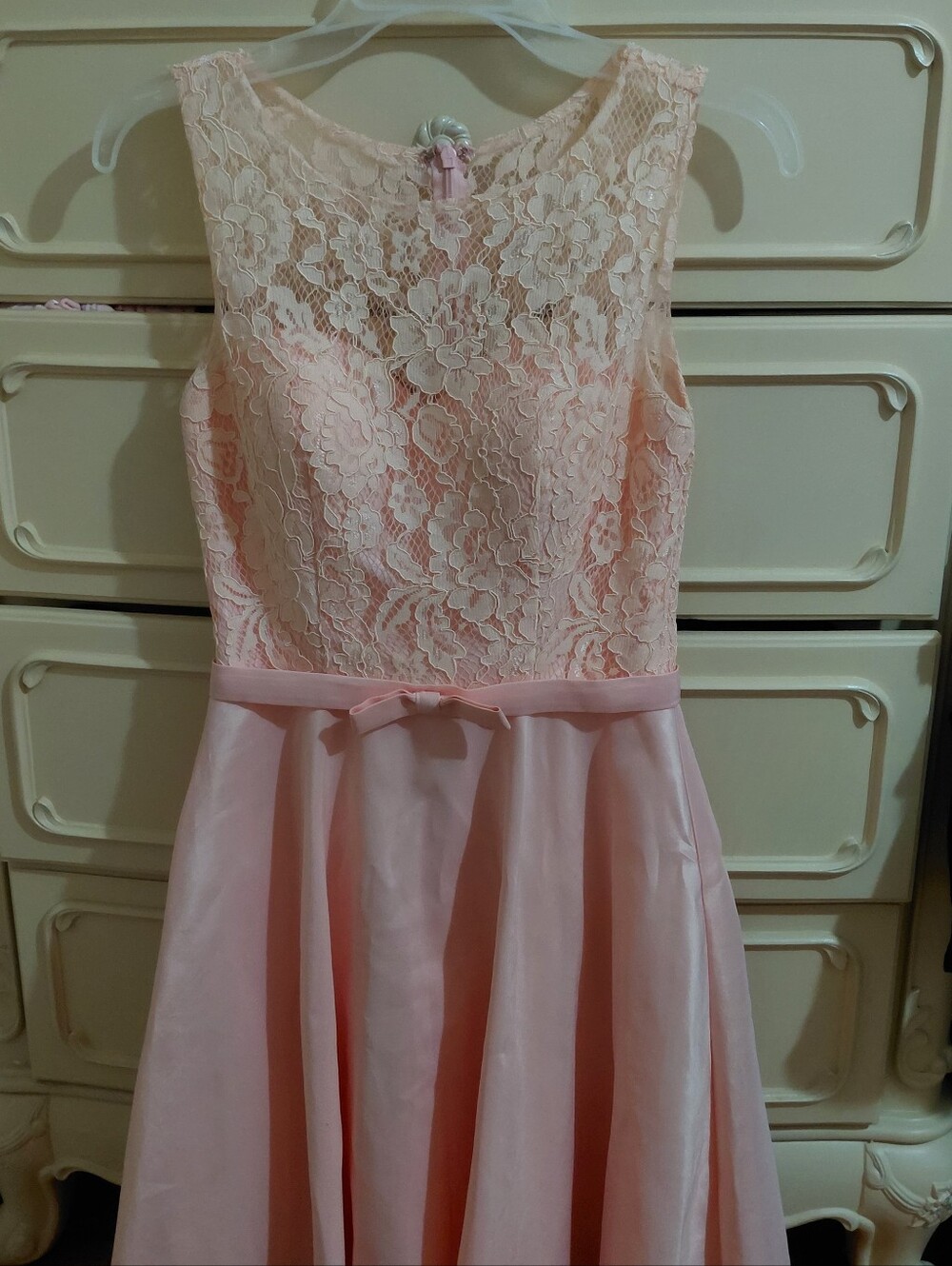 May Queen Lace Bodice Pink Satin Vintage 50s Style Prom & Graduation Mini Dress